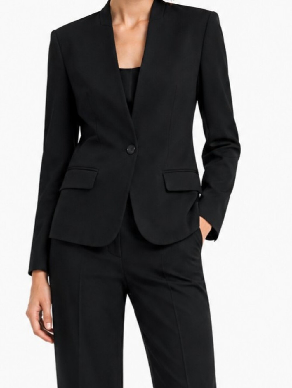 Zara Black Single-Button Collarless Tailored Blazer